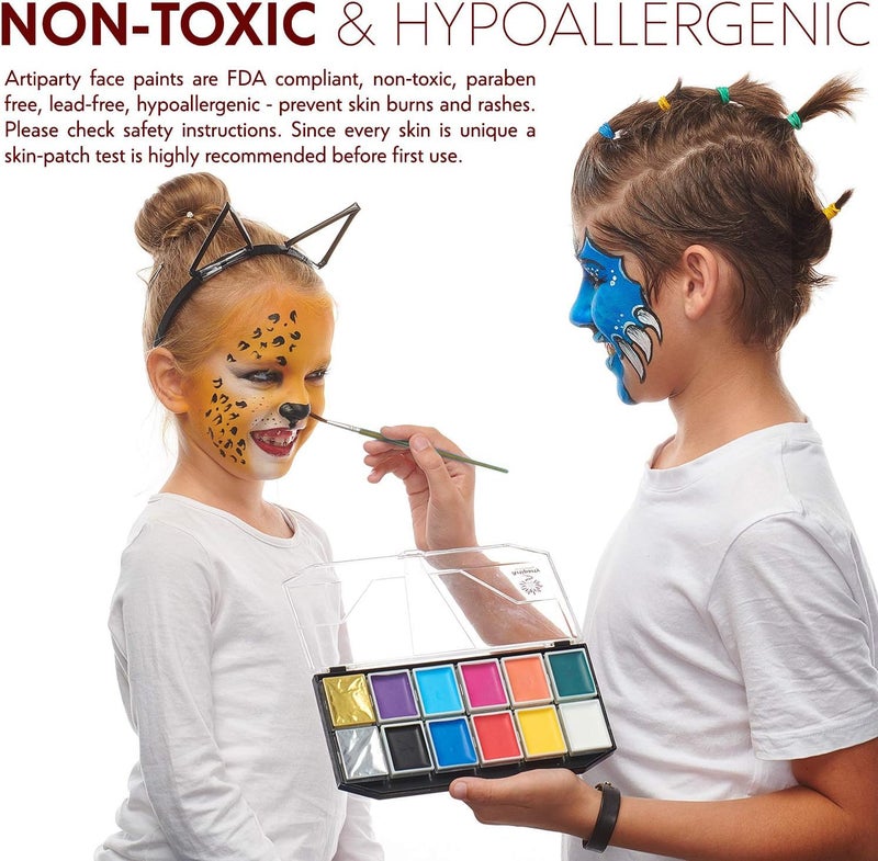 Artiparty Face Paint Kit â€“ Non-Toxic & Hypoallergenic â€“ Professional Face Painting Kit for Kids & Adults â€“ Cosplay Makeup Kit â€“ Easy to Apply & Remove â€“ Leakproof Dry Glitters - Image 3